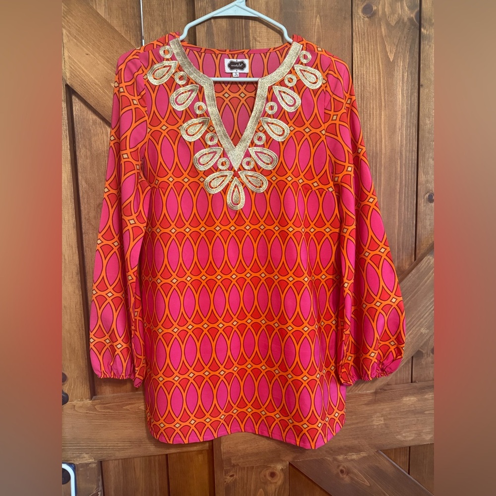 Mud Pie Orange and Pink Geometric Tunic
